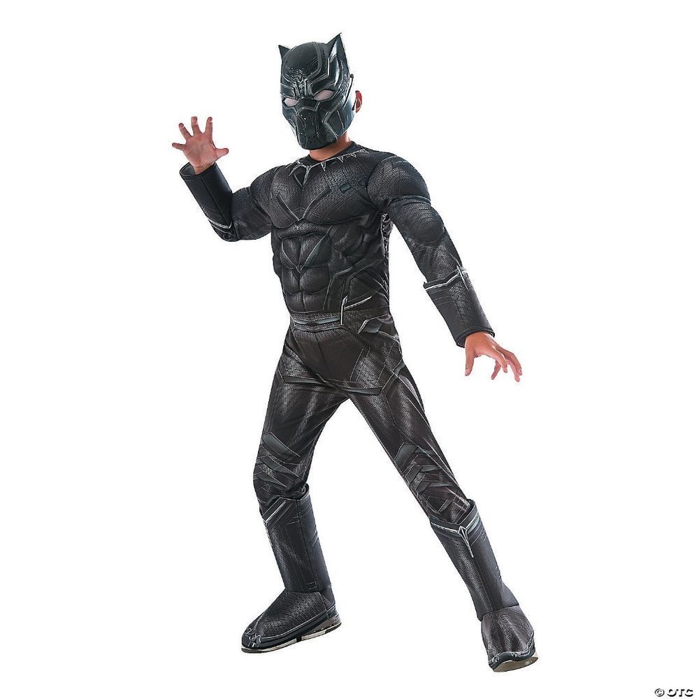 Black Panther Muscle Halloween Costume 12/14 Jumpsuit w/ Boot Tops & Mask Boys